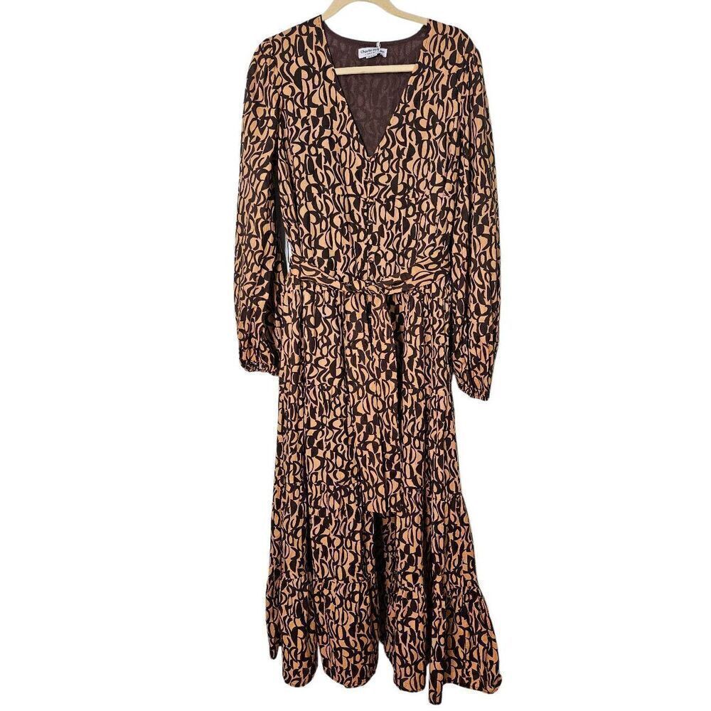 Charlie Holiday cotton neutral abstract Eyler maxi dress. Size M. NWT.